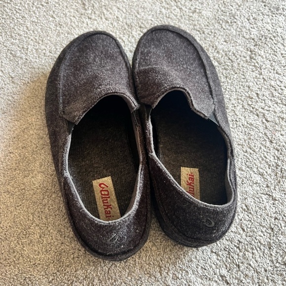 Olukai Moloa Hulu Slippers Men's 12 Charcoal Wool Slip On Comfort Loafers - Picture 4 of 6